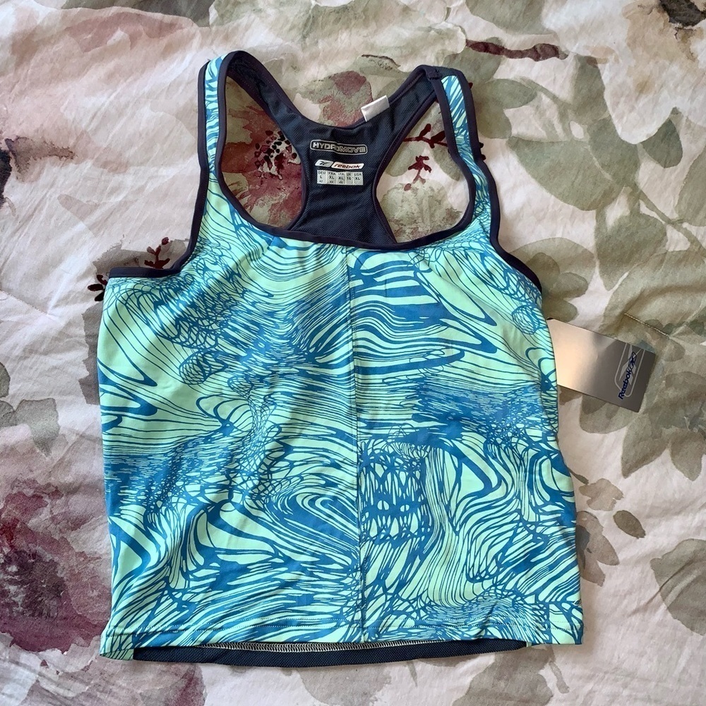 Reebok Hydro Move Aqua Blue Racerback Swim Athletic Tank Built in Bra NEW XL